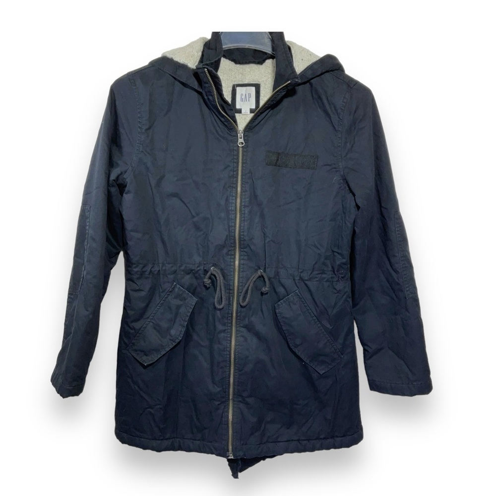 GAP Jacket Women’s Sherpa Lined‎ Hooded Fishtail Parka Black Winter Coat Size M